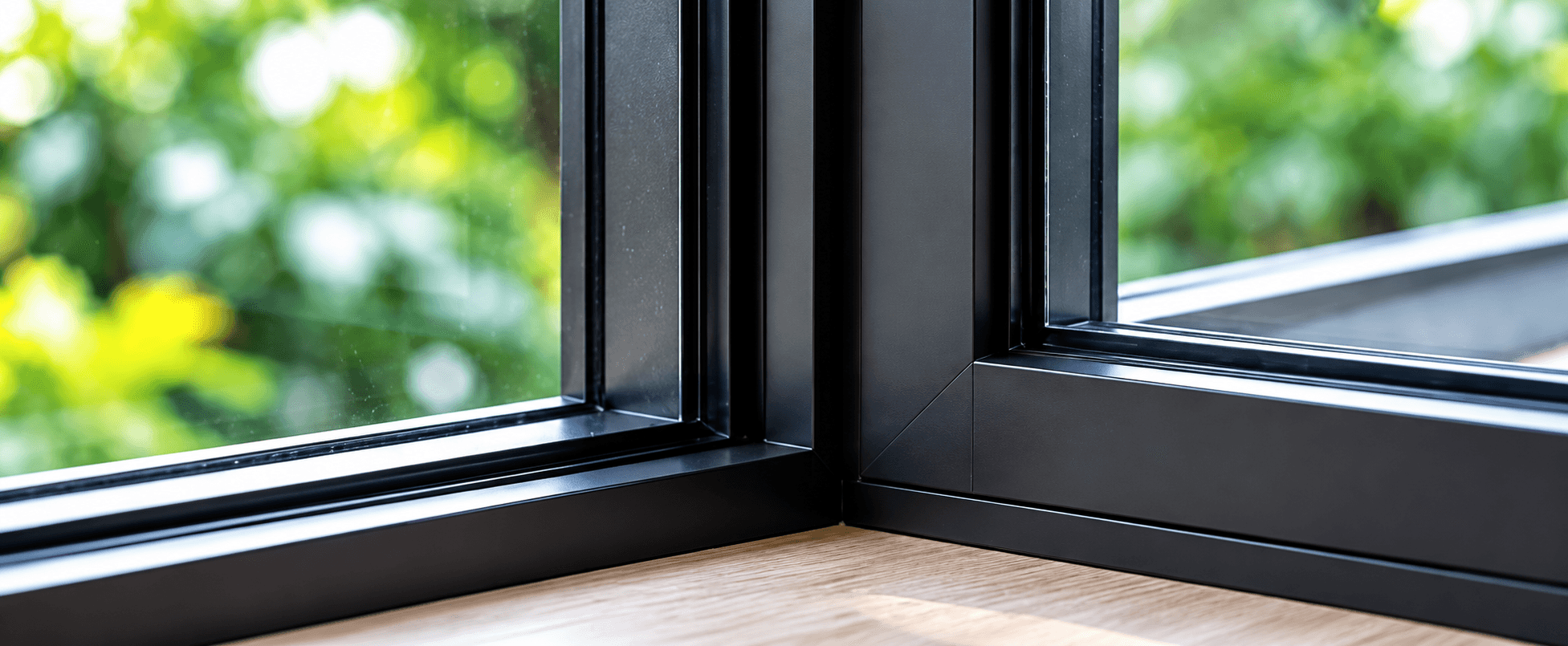 Close-up of a black aluminium window frame